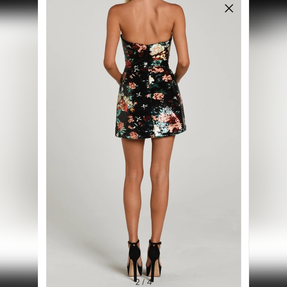 HELSI LINDA SEQUIN STRAPLESS MINIDRESS IN BLACK FLORAL /SIZE:XSMALL